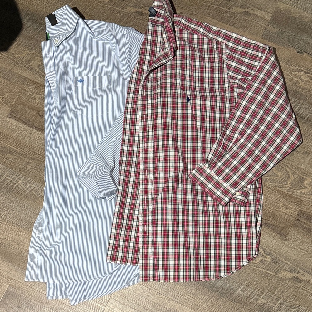 3XL Men's Blue Striped and Red Plaid Shirt Bundle